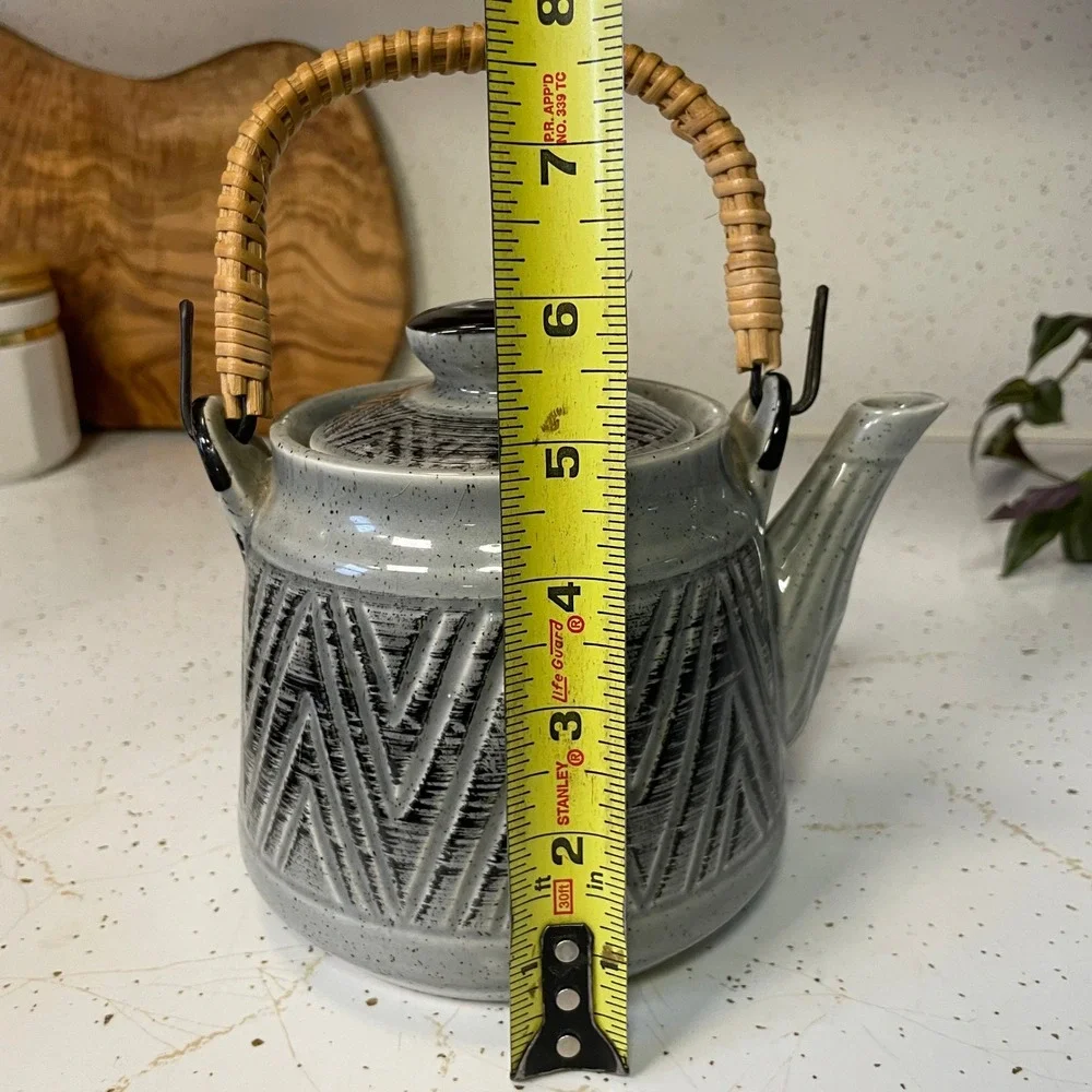 VTG Japanese Stoneware Teapot 70s Geometric Chevron MCM Asian Studio Art Pottery